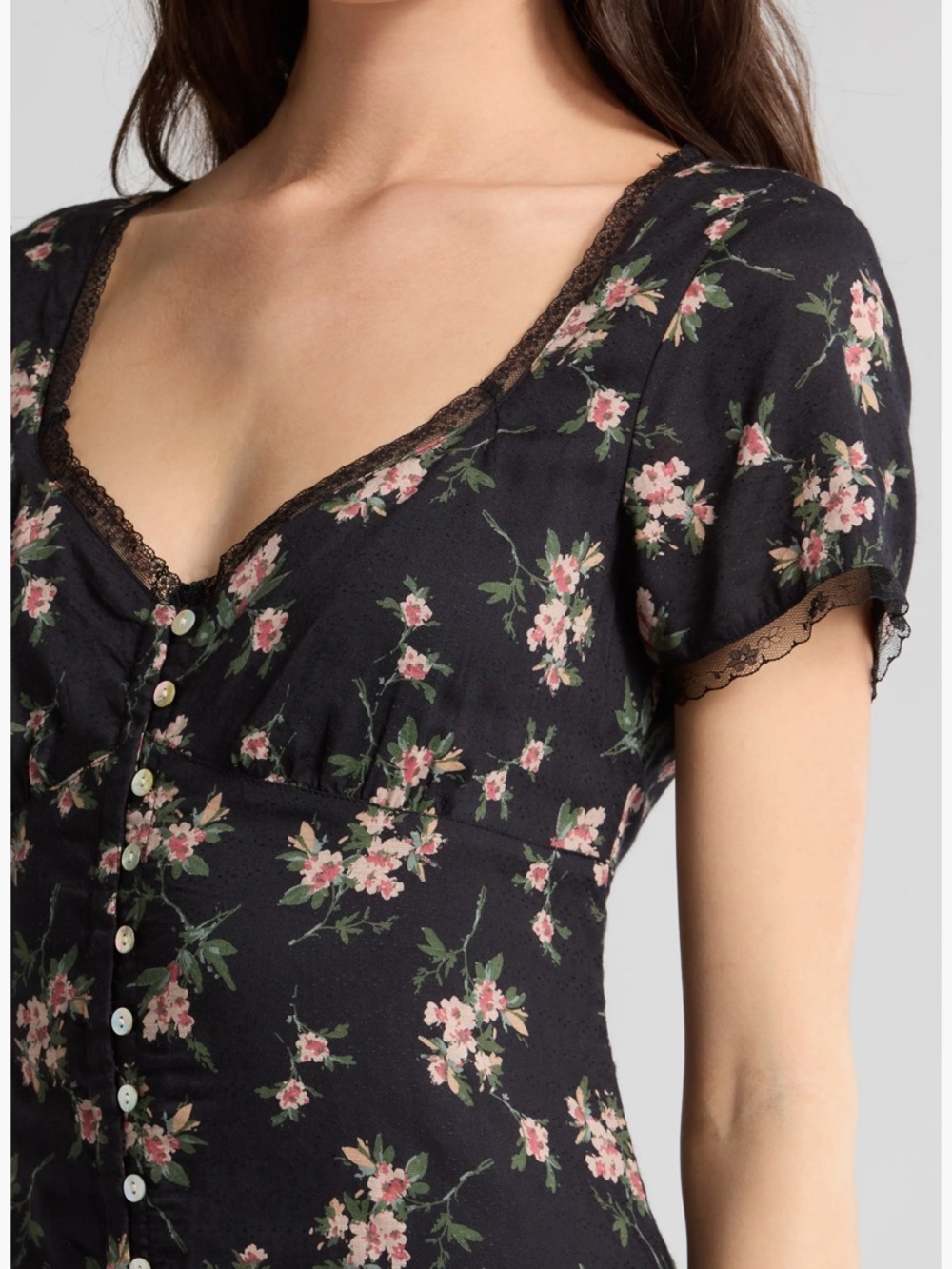 Lucky Brand Floral Lace Trim Button-Up Dress Medium - Picture 3 of 11